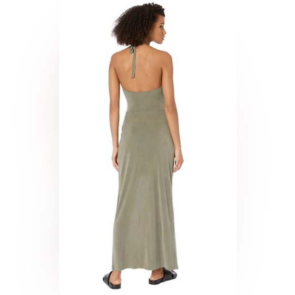 AllSaints Ara Ada Halter High Low Olive Green Exotic Back Tie Sleeveless Dress - Picture 2 of 7